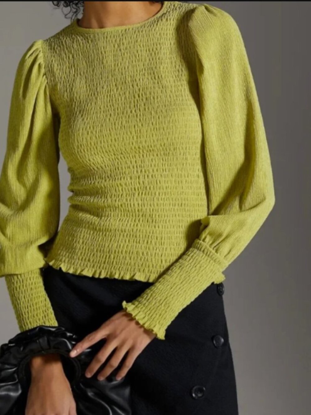 By Anthropologie smocked puff sleeve blouse size XL chartreuse green bohemian